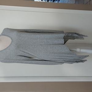 Gray long shirt with fringed side slits